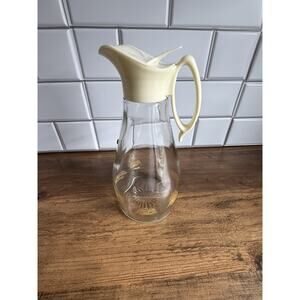 VINTAGE 1970’s LOG CABIN Glass Maple Syrup Dispenser Pitcher GOLD EAGLE Motif
